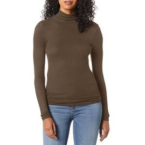 Enza Costa Rib Fitted Long Sleeve Turtleneck Top Women’s Olive Drab Size Large